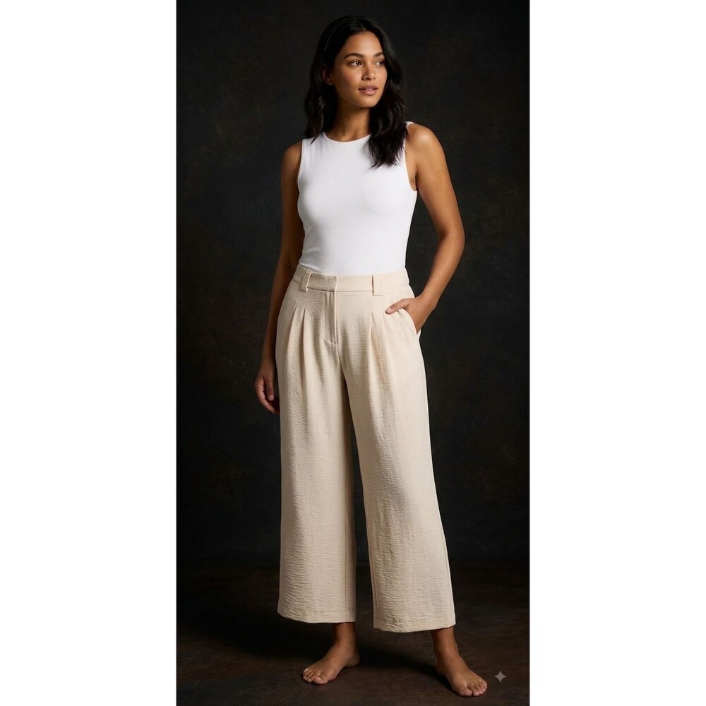 NWT Jules & Leopold Women's Wide Leg Cropped Pants Off-White Cream Size L Elasti
